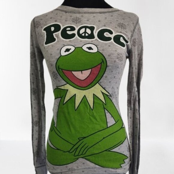 Muppets Holding Tops - Muppets Long Sleeve Kermit The Frog Shirt Thermal Size S 3/5 Junior Peace 2008